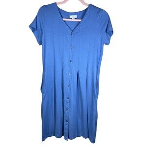 J Jill Blue Jersey Cap Sleeve V-Neck‎ Fit and Flare Midi Dress XSmall
